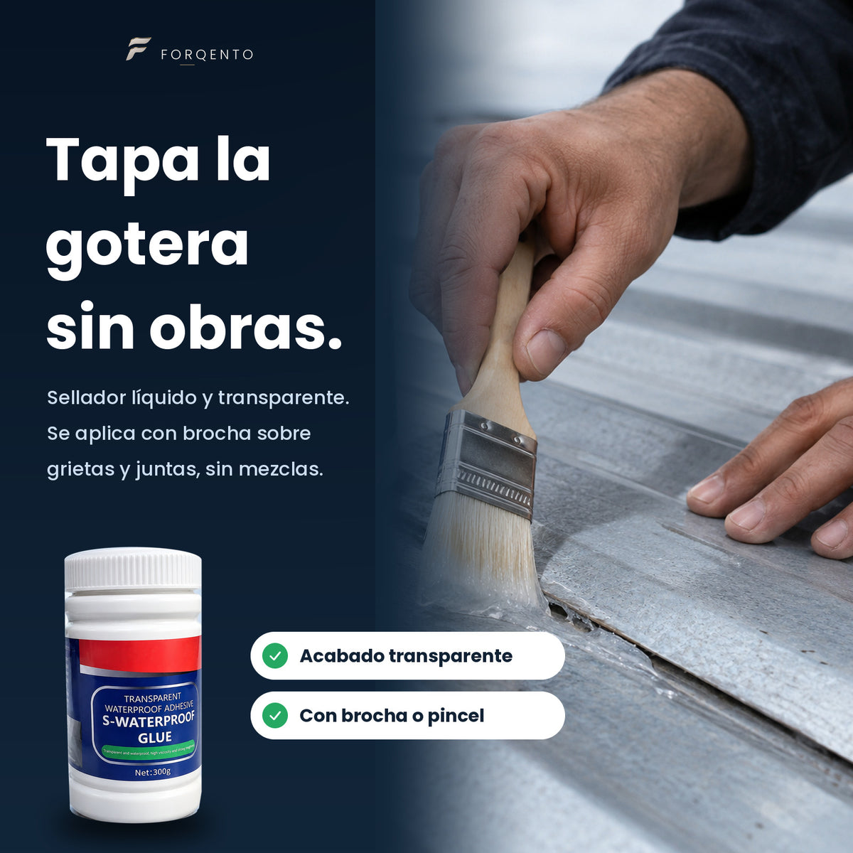 Tapa la gotera sin obras: sellador líquido transparente que se aplica con brocha